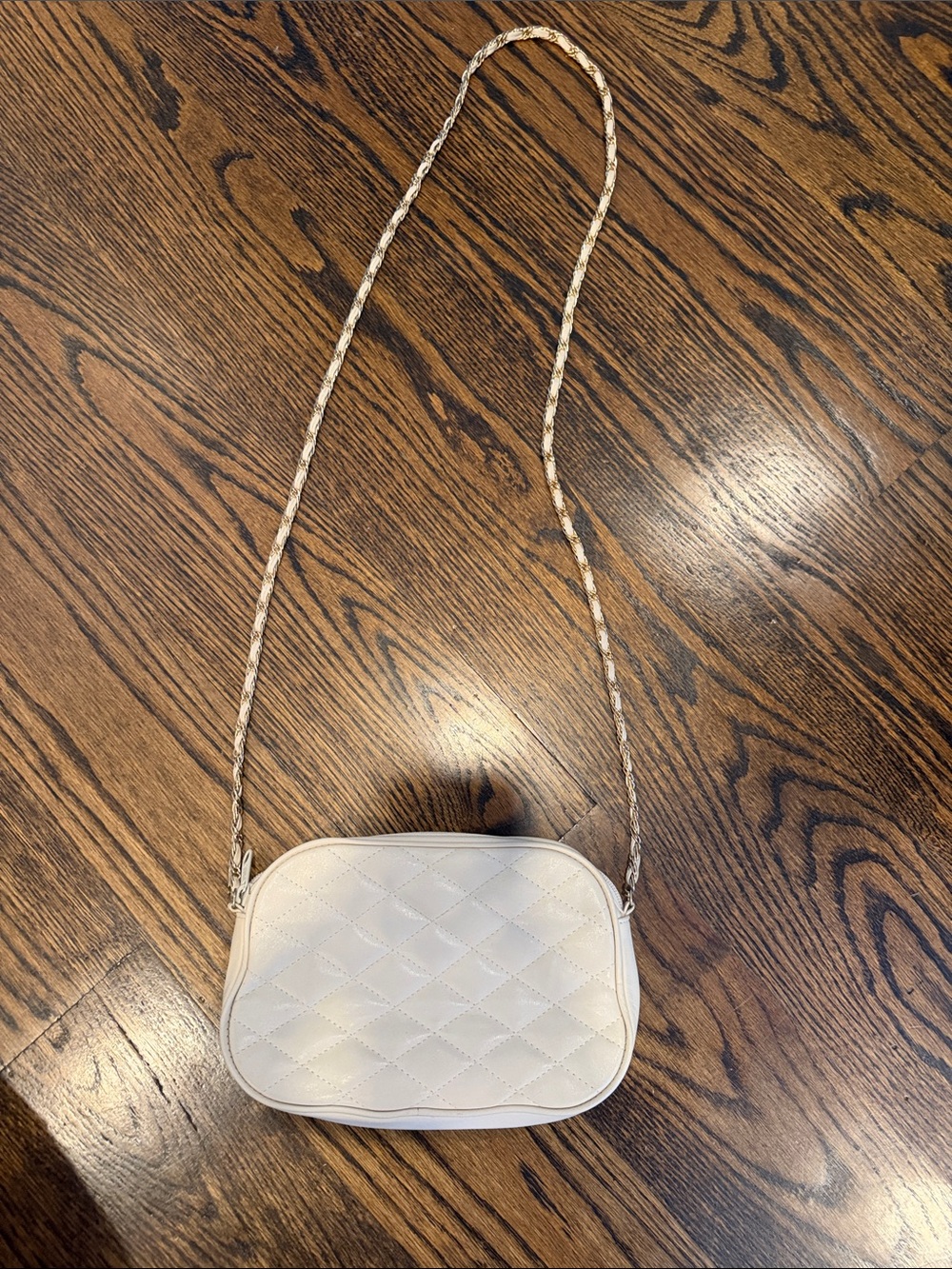 Bonavi Quilted Leather Camera Cross Body Bag with Gold Chain Link Strap